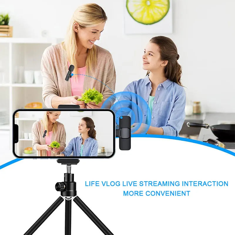 Mini Portable Wireless Tie Microphone Lavalier Microphone for Iphone Android Interview Recording Live Vlog Broadcast Gaming Mic