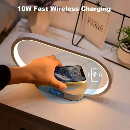 Multifunction Wireless Charger Pad Stand Clock LED Desk Lamp Night Light USB Port Fast Charging Station Dock for Iphone Samsung