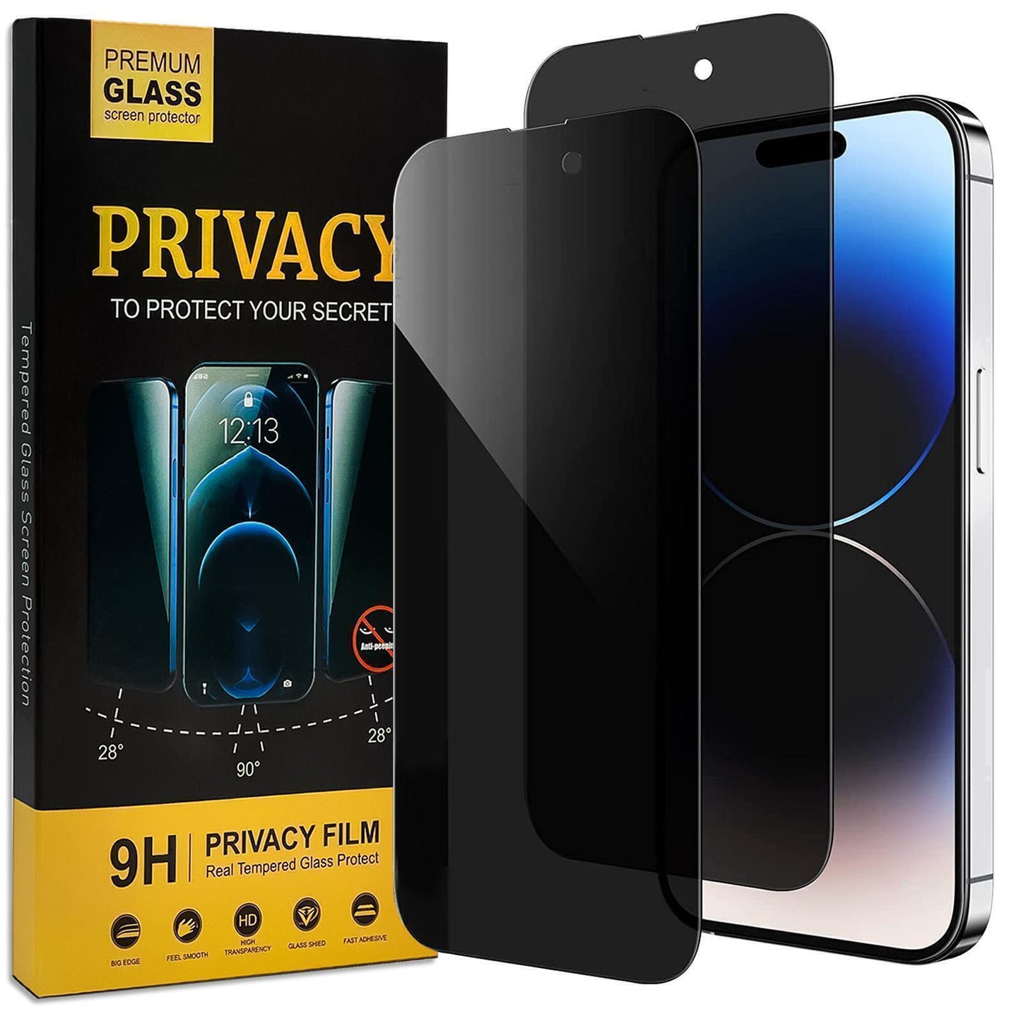 2PCS Privacy Tempered Glass for Iphone 12 13 14 15 16 Pro Max Screen Protectors