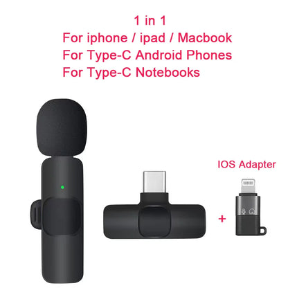 Mini Portable Wireless Tie Microphone Lavalier Microphone for Iphone Android Interview Recording Live Vlog Broadcast Gaming Mic