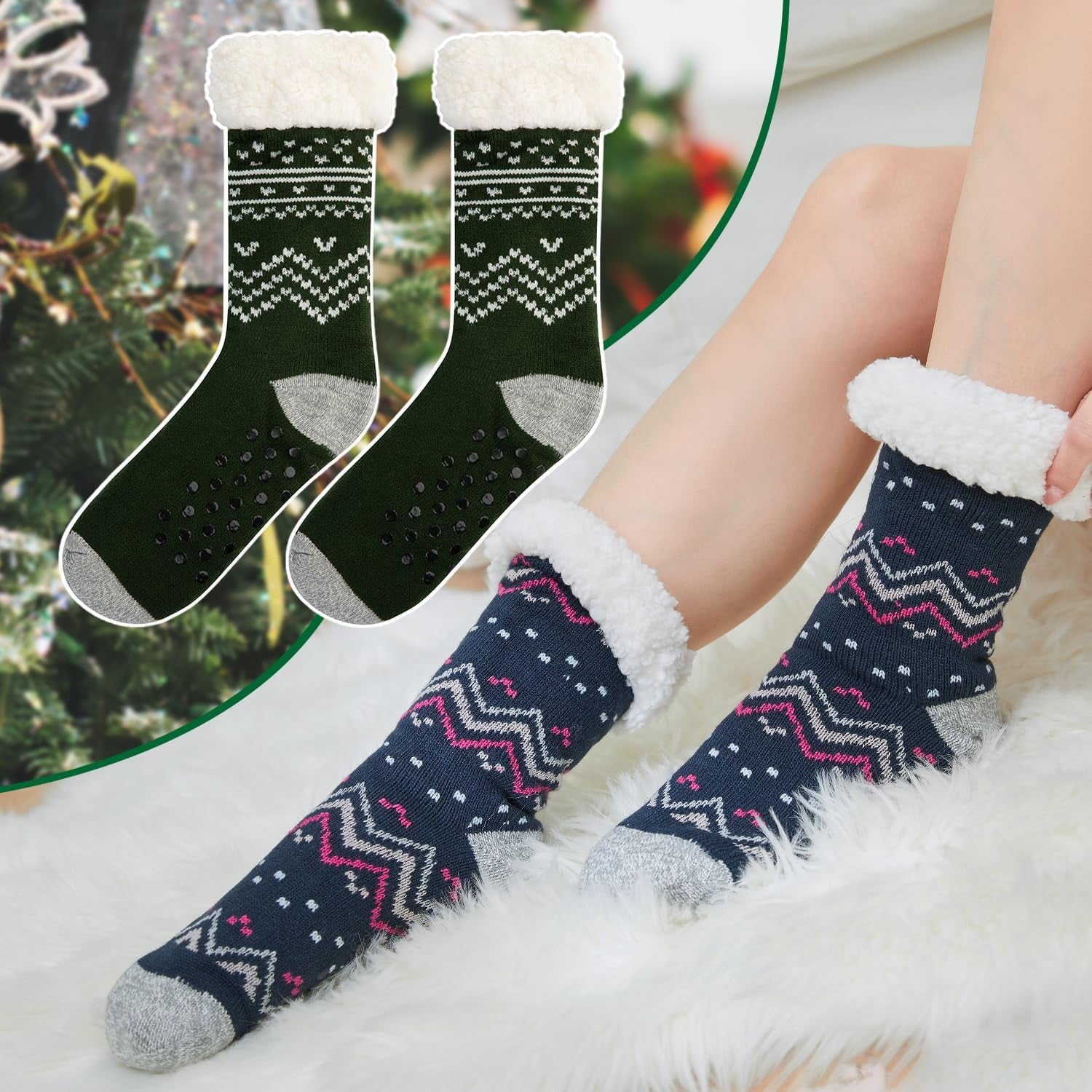 Sock Slippers for Women - 2 Pack Non Slip Socks 